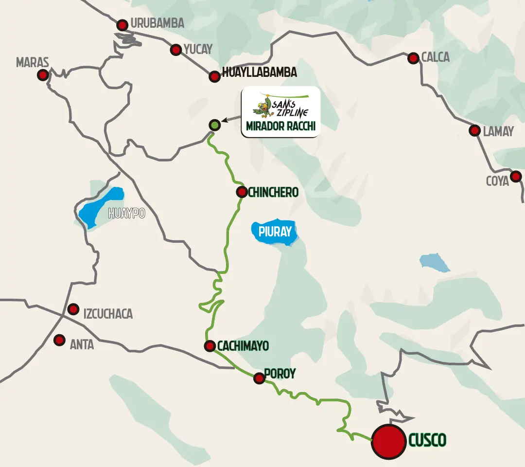 Location map of Sam's Zipline in the Sacred Valley
